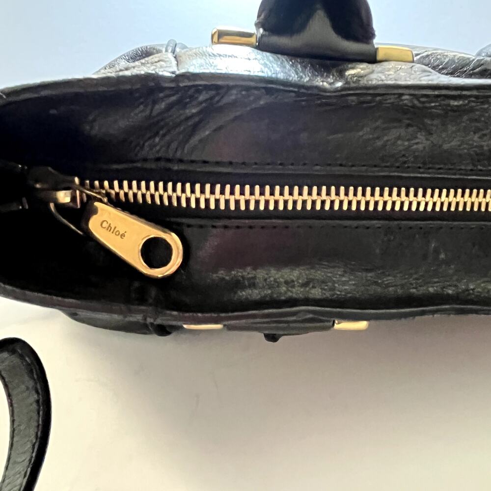 Chloe Ethel Black and Gold Lambskin Satchel - Picture 5 of 11